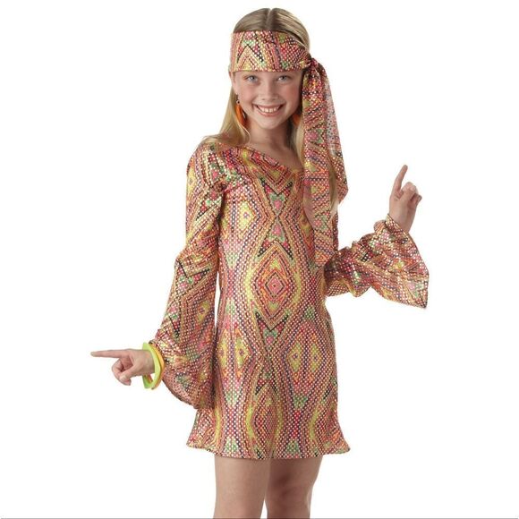 NEW! Disco Dolly Dress 70s Girls Costume Dress Sequined - Picture 1 of 7